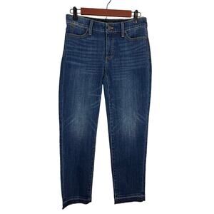 Talbots Flawless Five Pocket Raw Hem Med Wash Blue Denim Stretch Jean Size 2